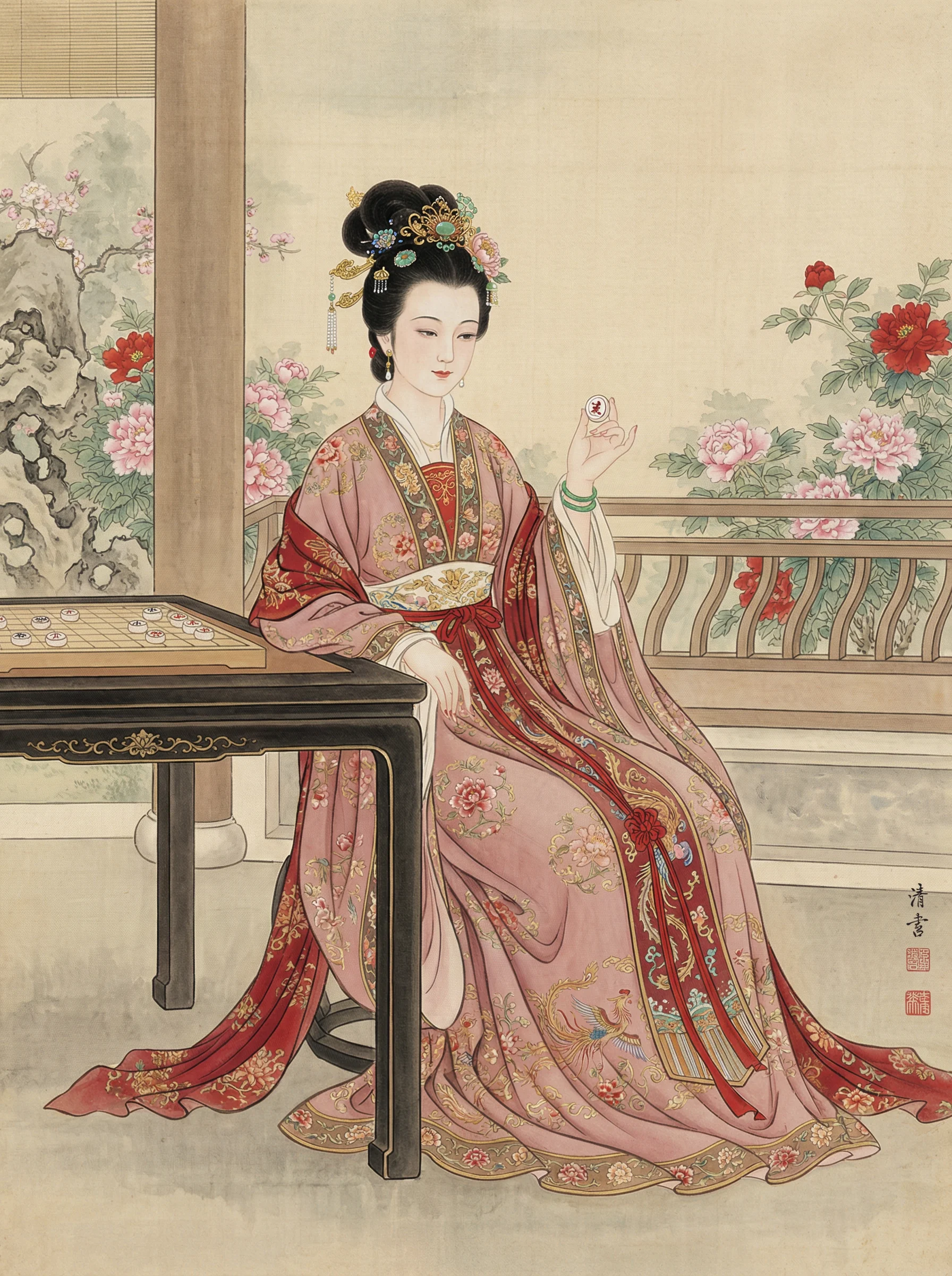 宫廷仕女弈棋图 - 四方棋牌新wangzhi官网 后宫佳丽