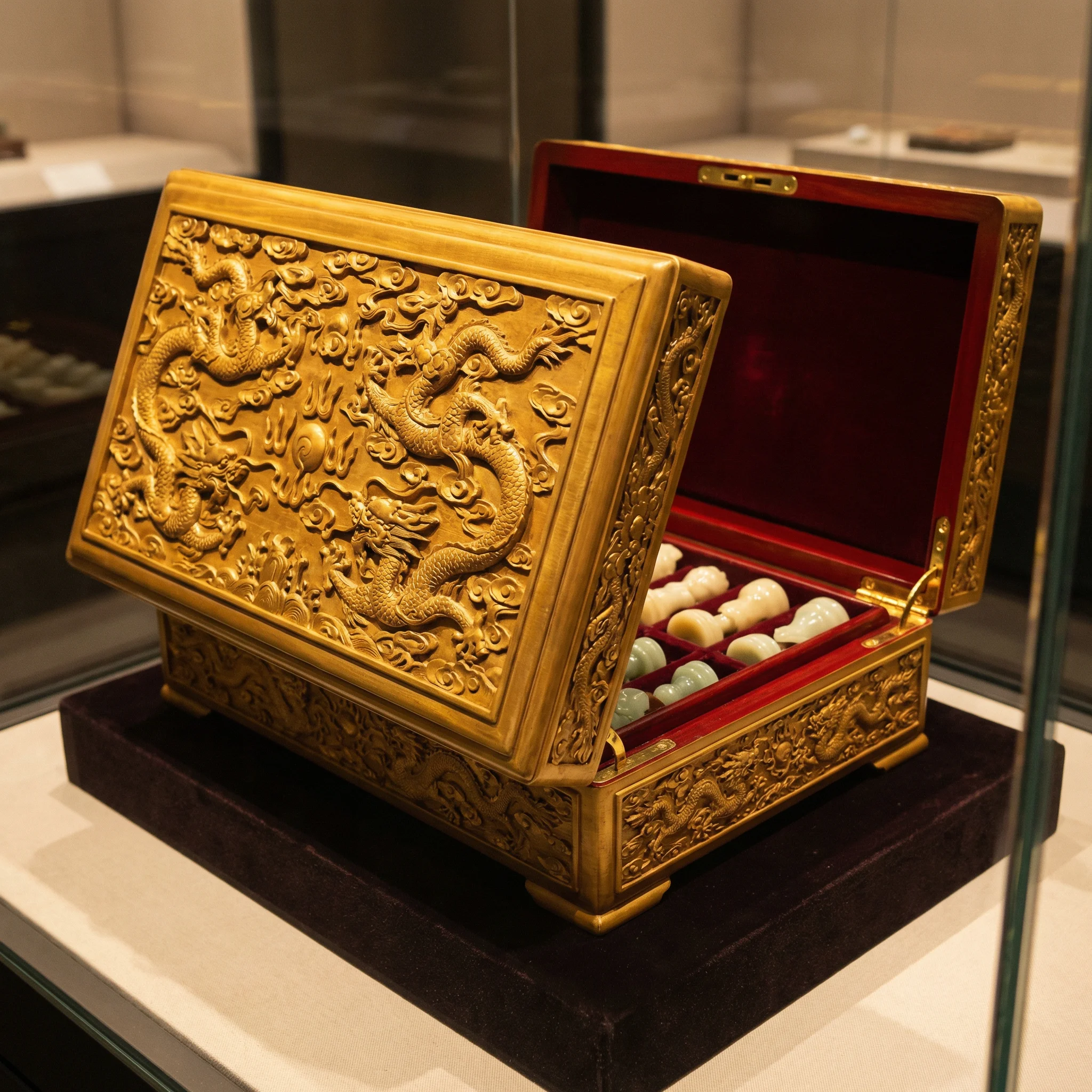 金丝楠木龙纹棋盒 - 四方棋牌新wangzhi官网 收藏品
